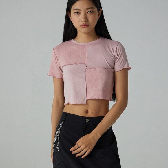 Light pink patchwork crop top - Picture 2 of 3